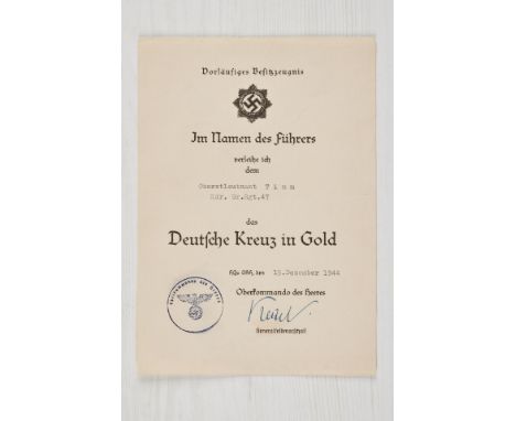 Heer - Infanterie : Dokumentengruppe des Oberstleutnant Willi Timm, Träger des Deutschen Kreuzes in Gold, Kommandeur des Inf.