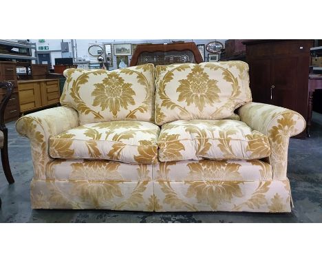 Duresta three seater sofa in pale gold foliate upholstery 