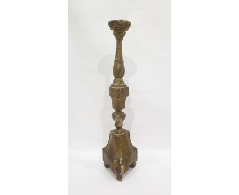 Altar candlestick&nbsp;in the 17th century Italian manner, turned and carved column to a tapered block base, raised upon two 