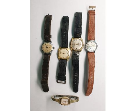 Gent's vintage Oris stainless steel wristwatch with leather strap, luminous hands, two gent's Timex wristwatches and others (