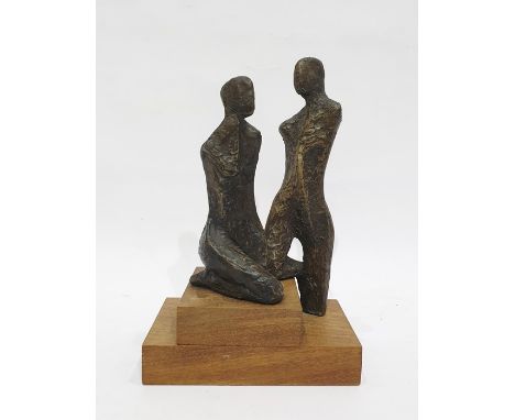 After J R Brown 'Adoration' bronze, study of two figures raised upon mahogany two-step base, both figures signed, 19cm high a
