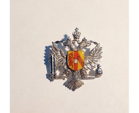 9ct white gold and enamel armorial brooch with enamelled shield, on twin-headed eagle white metal ground, probably Russian&nb