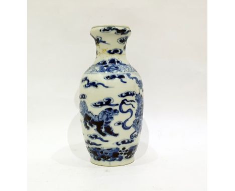 Chinese porcelain vase, slender ovoid and decorated in underglaze blue with dragons and cloud scrolls, four character kangxi 