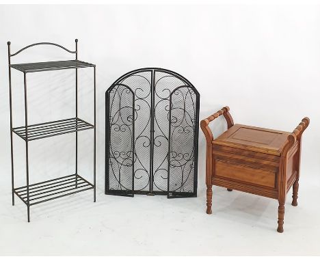 20th century commode, a metal three-tier rack and a fire screen (3) 