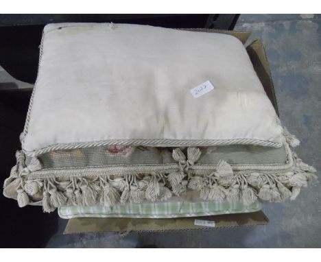 Assorted curtains, cushions, etc (1 box) 