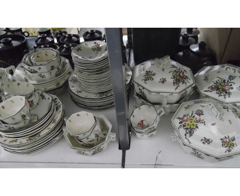 Royal Doulton 'Old Leeds Sprays' part dinner and tea service, large quantity including dinner plates, side plates, lidded tur