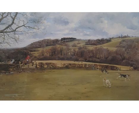 After Susie Whitcombe Limited edition colour printHunt and hounds through field amongst rolling hills, 150/275After Sandys-Lu