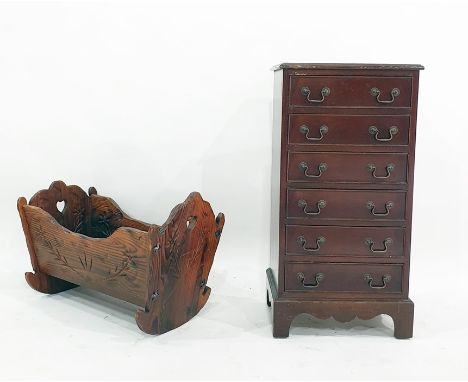 20th century mahogany chest of six drawers, to bracket feet and a pine crib (2) 