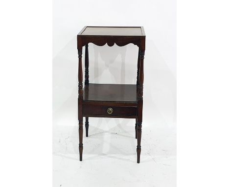 19th century mahogany square two-tier whatnot, the lower shelf with freize drawers, on turned supports, 40cm 