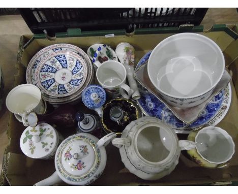 Assorted ceramics including a large ewer with soap dish, Greek key mosaic pattern, a Foley teapot 'Ming Rose', a Paragon 'Bel