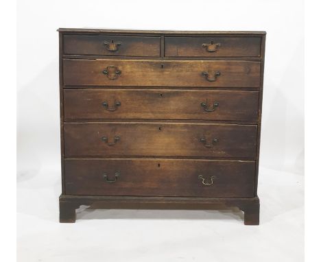 19th century oak chest of two short over four long drawers, to bracket feet, 121.5cm x 122cm 