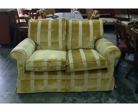 Duresta two seater sofa and single armchair in pale gold striped upholstery