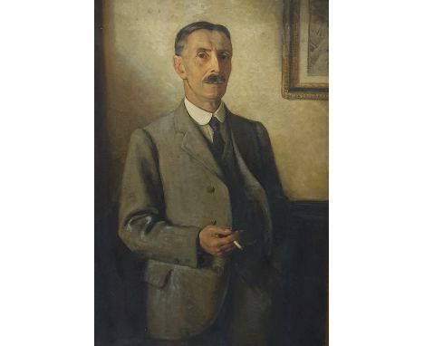 Winifred Emily Fitch (1888-?)Oil on canvasThree-quarter length portrait of a gentleman, William Frederick Reynolds Woollcombe
