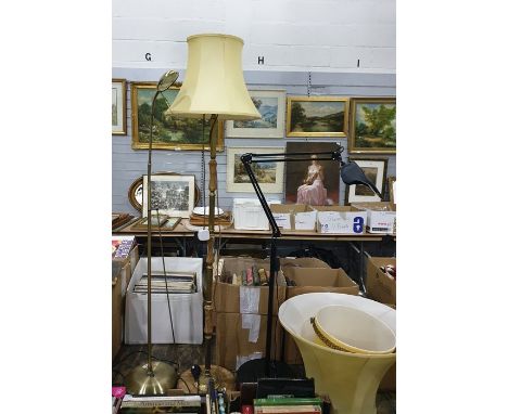 Brass and faux-onyx alabaster standard lamp&nbsp;with shade, a modern polished brass adjustable reading lamp, a black adjusta