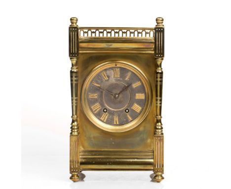 Arts and Crafts Mantel clock, with Roman numeral dial signed W.H. Skinner Late and F. White. Paris, 30cm high