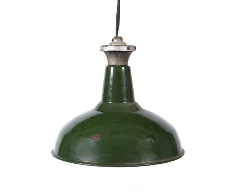 Industrial School Green painted metal pendant light, 31cm high