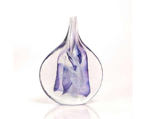 Isle of Wight Glass Blue Aurene "Axe Vase", blue swirling decoration, Impressed flame pontil mark to base, c1975-79, 18cm hig