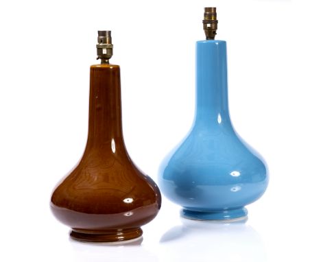 Casa Pupo, London Two ceramic lamp bases, blue and brown glaze, each with factory stamp to base, largest 36cm high (2)