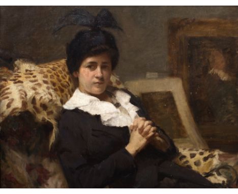 Edwardian School Half length portrait of a seated lady with hands clasped, oils on canvas, 66cm x 85cm 