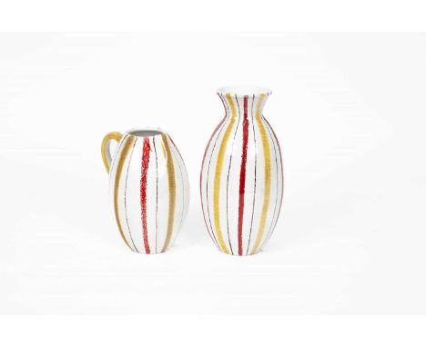 ARRAldo Londi (1911-2003) for Bitossi, a jug with red and green stripes, a vase of the same decoration (2)