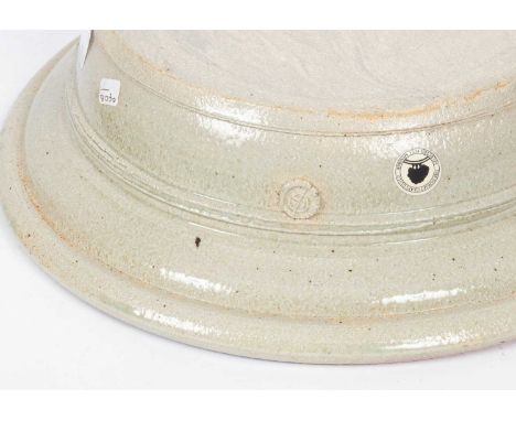 Ian Gregory (1942-2021) a stoneware bowl, in greens and purples, impressed mark to side, 29cm in diameter x 8cm high and anot