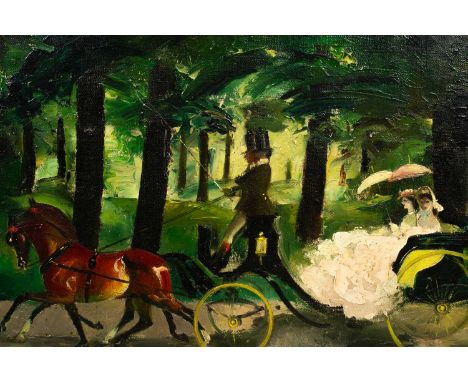 ARR Doris Clare Zinkeisen (1897-1991)Ladies in a Carriagewith a forest beyondsigned lower rightoil on canvas30.9cm x 41.5cm  