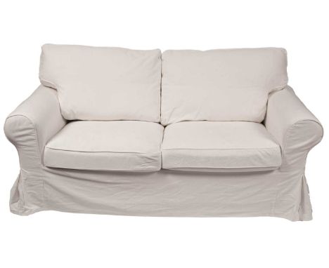 A modern two-seater sofa on square legs, 163cm wide, 89cm deep, 74cm high