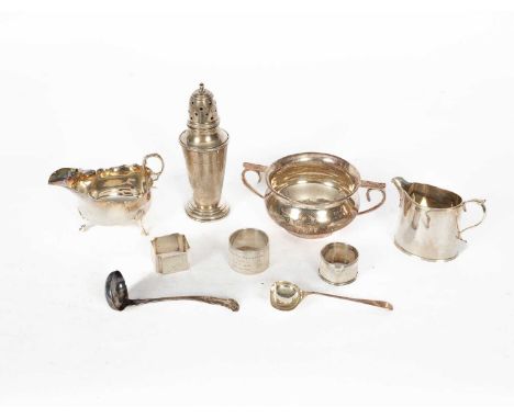 A quantity of table silver including cream jug, London 1915, two-handled bowl, Sheffield 1926, inscribed, 17cm across handles