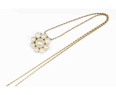 A 9ct gold and cultured pearl pendant necklace, Birmingham 1989, total gross weight approximately 8gGood condition, wear comm