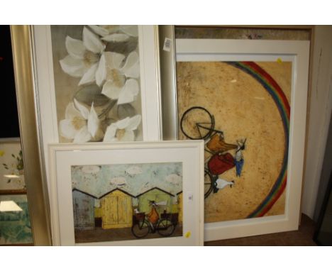 A COLLECTION OF MODERN PRINTS COMPRISING A CLAUDE MONET CANVAS&nbsp; PRINT, A JOHN LEWIS ADELENE FLETCHER PRINT AND TWO FRAME