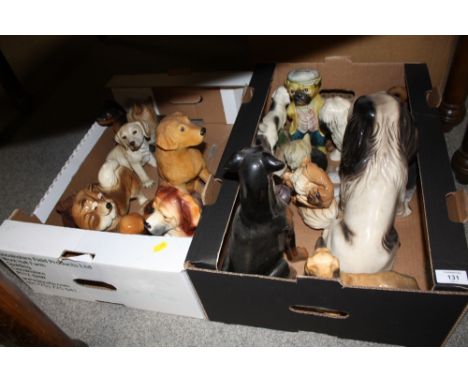 TWO TRAYS OF CERAMIC DOG FIGURES ETC