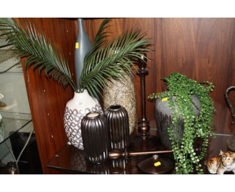 A COLLECTION OF MODERN CERAMIC VASES, CANDLE STICKS ETC
