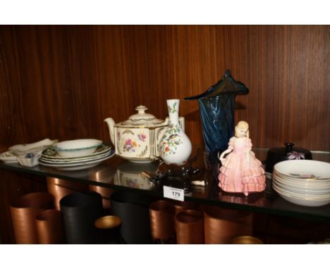 A COLLECTION OF CERAMICS ETC TO INCLUDE A SADLER TEAPOT, AYNSLEY, MASONS ETC