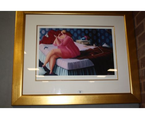 A LARGE MODERN GILT FRAMED SURREALIST SIGNED LIMITED EDITION PRINT ENTITLED SLAPPED AND TICKLED BY SARAH JANE SZIKORA