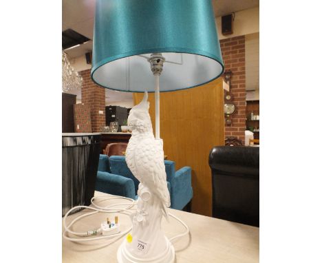 A MODERN WHITE PARROT / COCKATIEL STYLE TABLE LAMP AND SHADE