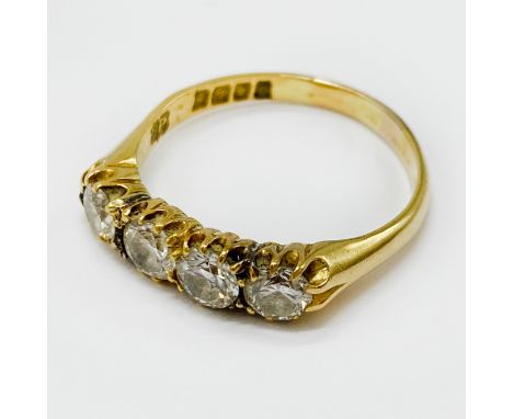 18CT YELLOW GOLD 4 STONE DIAMOND RING SIZE Q/R - 4 GRAMS APPROX INC. STONES