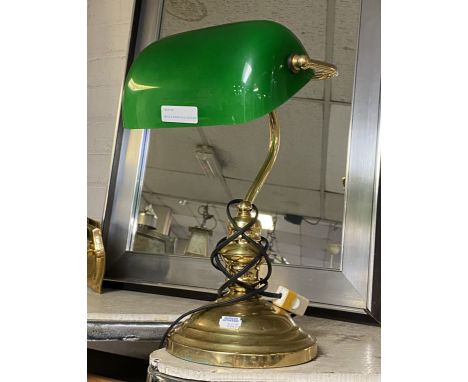 BRASS &amp; GREEN GLASS DESK LAMP