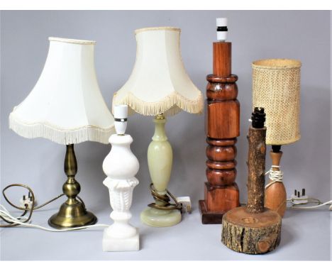 A Collection of Various Ceramic, Alabaster, Wooden and Brass Table Lamps, Some with Shades 