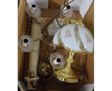 A Brass Touch Lamp, Ceiling Chandelier, Wall Light etc 