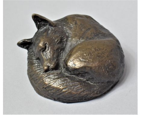 A Bronze Effect Composition Study of a Sleeping Curled Fox, 8.5cm Diameter 