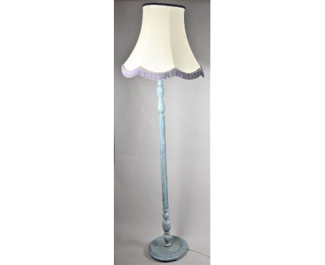 A Mid 20th Century Blue Painted Standard Lamp with Reeded Support, Complete with Shade 