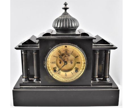 An Edwardian American Black Slate Mantle Clock of Architectural Form, Ansonia Clock Company, 8 Day Movement in Working Order,