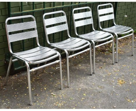 A Set of Four Metal Ladder Back Garden or Patio Stacking Chairs 