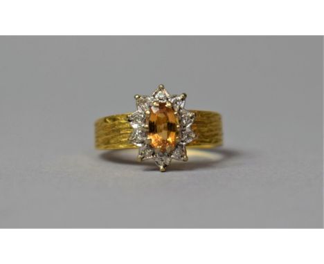 A Vintage Yellow Metal Ladies Dress Ring, Probably Gold, but Reshanked, Having Moissanite and Citrine Style Stones, Size L 