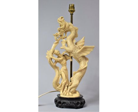 A Reproduction Resin Oriental Table Lamp in the Manner of George and the Dragon, 46cm high 