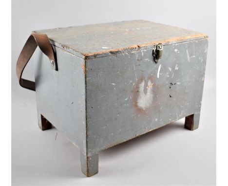 A Vintage Wooden Tool Box, with Leather Carrying Strap, 35.5cm wide 