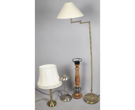 A Metal Adjustable Reading Lamp and Three Table Lamps 
