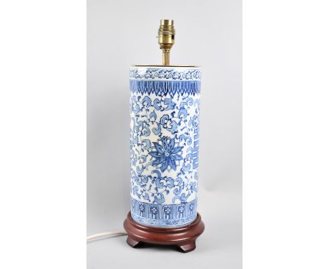 A Modern Oriental Ceramic Table Lamp in the Form of Blue and White Vase, on Stand, 41cm high 