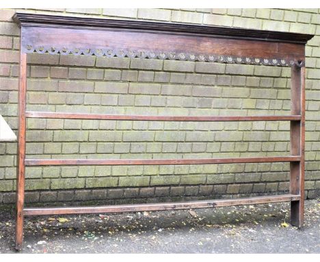 A Late 18th/Early 19th Century Oak Three Shelf Dresser Rack with Pierced Cornice, 190.5cm wide 