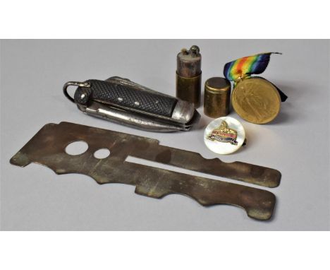 A Collection of Militaria to Include Army Issue Knife, 1941, Trench Art Lighter, WWI Medal Awarded to 1668 Sapper AG Harrison